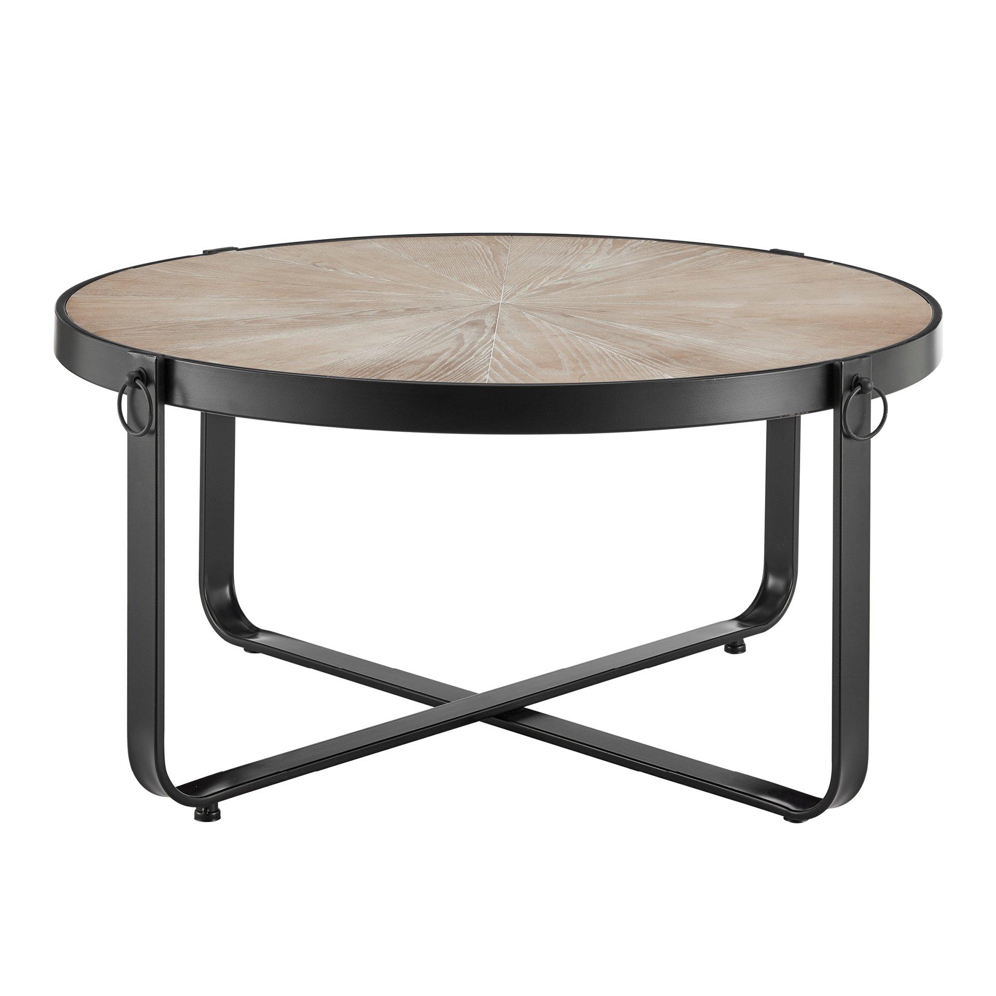 Kori Side & Coffee Scandi Style Rustic Metal Frame Table - Blonde Wood